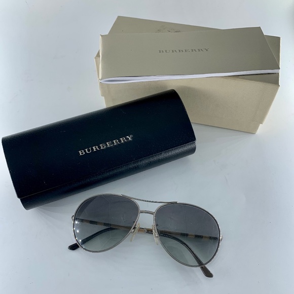 Burberry 57mm Round Metal Aviator Sunglasses - Model B3056 - Picture 1 of 9